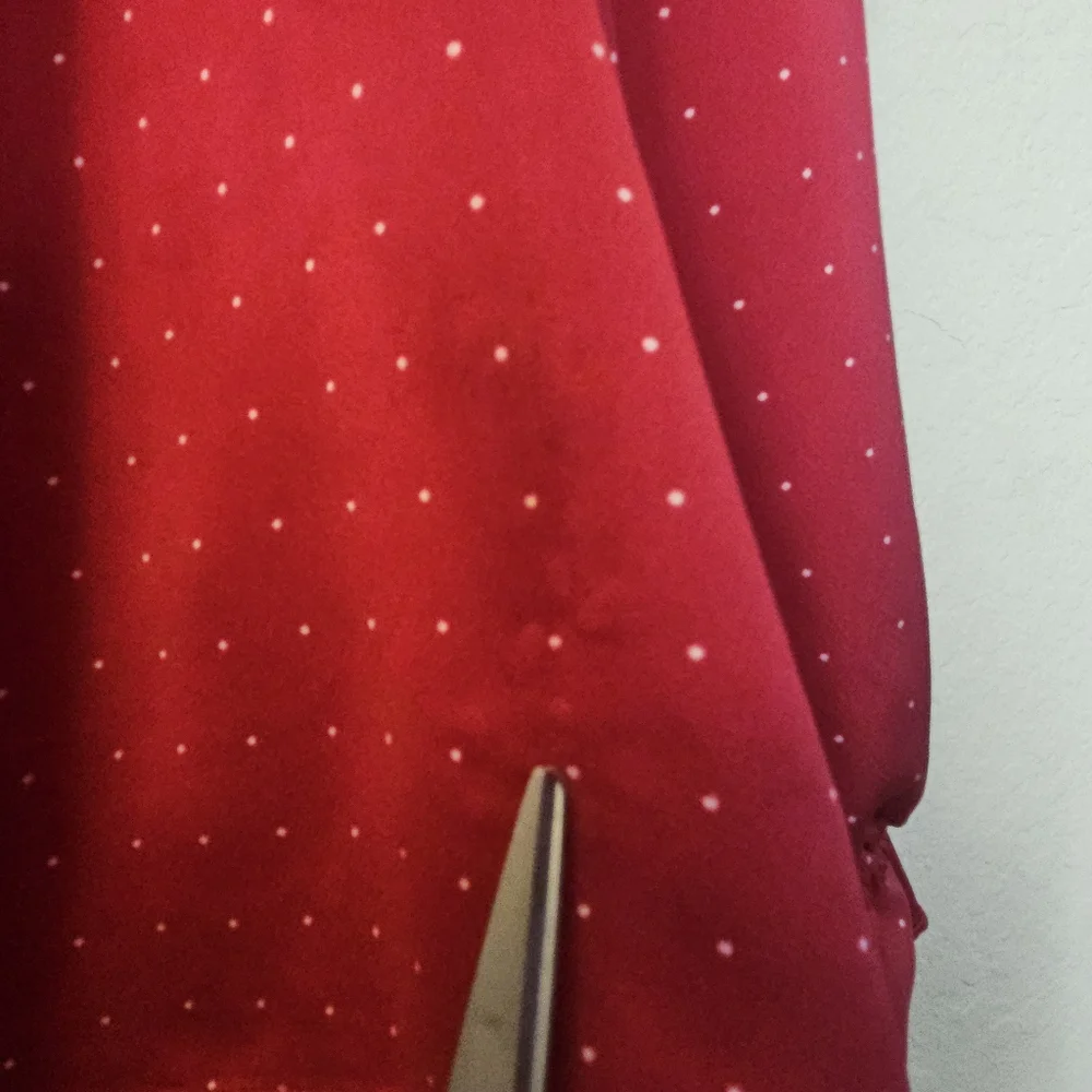 J. Crew Blouse‎ Womens Large Red White Polka Dot Ruffle Sleeve High Low Hem